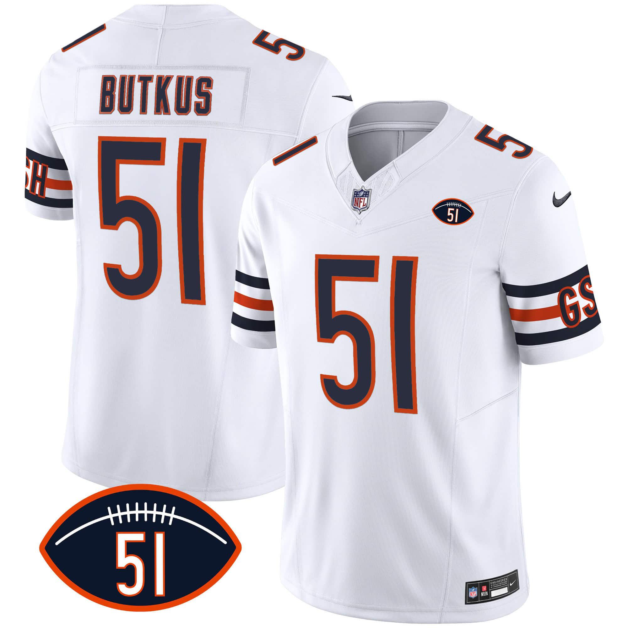 Men Chicago Bears #51 Butkus White 2024 Nike Patch GSH Vapor NFL Jersey->indianapolis colts->NFL Jersey